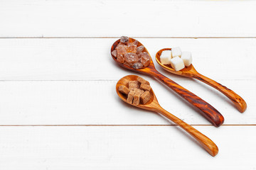 Various kinds of sugar in spoon