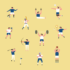 Various sports player icon set. flat design style minimal vector illustration