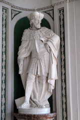 Figures of the legendary founders and patrons of the abbey, Green Hall in Amorbach Benedictine abbey, Germany 