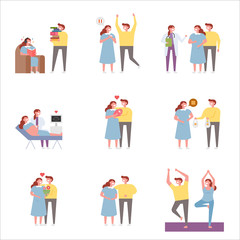 Fototapeta na wymiar Various situations about maternal characters. flat design style minimal vector illustration
