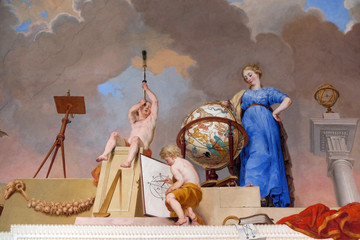 Fresco painting on the ceiling of the Library in Amorbach Benedictine abbey in Lower Franconia,...