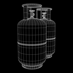 Fototapeta na wymiar Flammable gas tank. Propane, butane, methane gas tank. Model wireframe low poly mesh vector illustration