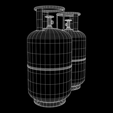 Flammable gas tank. Propane, butane, methane gas tank. Model wireframe low poly mesh vector illustration