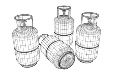 Flammable gas tank. Propane, butane, methane gas tank. Model wireframe low poly mesh vector illustration