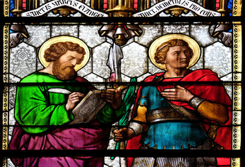 Fototapeta premium Saint Mark and Saint Demetrius, stained glass in Zagreb cathedral 