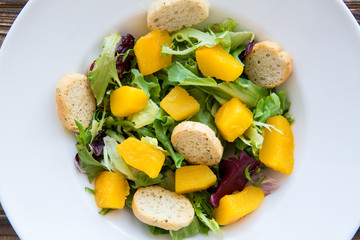 Delicious pumpkin salad with croutons