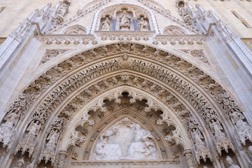 Portal of the cathedral dedicated to the Assumption of Mary and to kings Saint Stephen and Saint Ladislaus in Zagreb 