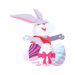 Obraz na płótnie Canvas happy easter eggs painted with rabbit