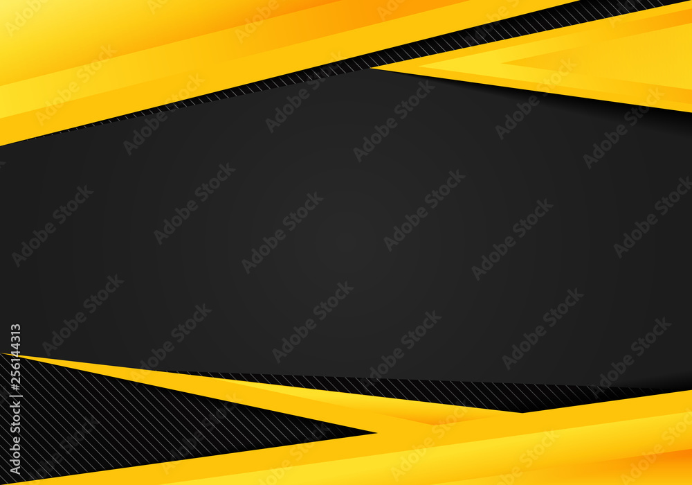 Wall mural abstract template yellow geometric triangles contrast black background. you can use for corporate de