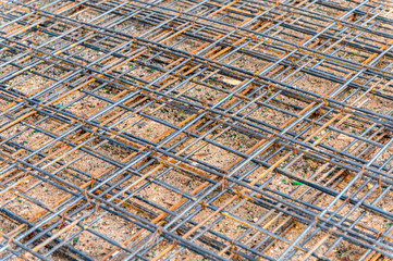 Weathered rusty steel grating construction