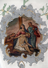 Lamentation of Christ, fresco on the ceiling of the Church of Our Lady of Sorrows in Rosenberg, Germany 