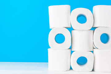 Toilet paper. Close up shot on blue background