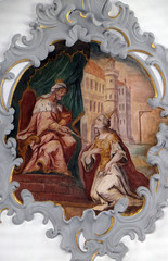 Fototapeta na wymiar Fresco on the ceiling of the Church of Our Lady of Sorrows in Rosenberg, Germany 