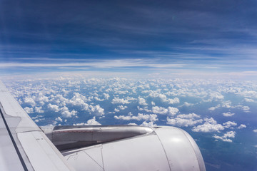 Fototapeta na wymiar Beautiful Landscape view from windows aircraft with clear blue sky