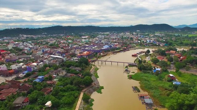Bird's Eye View of Uthai Thani Province with Sakae Krang river, Thailand. 1