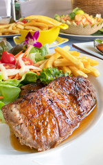 Grilled steak on dish