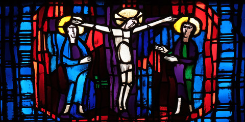 Stained glass window in the parish church of St. Stephen in Wasseralfingen, Germany 