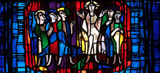 Stained glass window in the parish church of St. Stephen in Wasseralfingen, Germany 