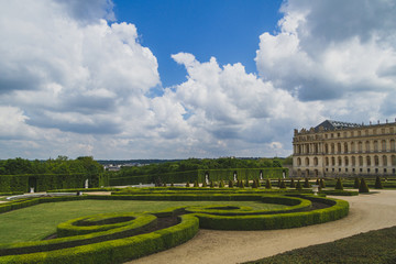 Garden and buildings in the Palace of Versailles, near Paris, France