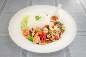 Mixed Seafood fried with chili