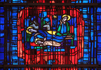 Stained glass window in the parish church of St. Stephen in Wasseralfingen, Germany 