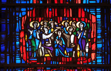 Obraz premium Stained glass window in the parish church of St. Stephen in Wasseralfingen, Germany 