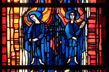 Stained glass window in the parish church of St. Stephen in Wasseralfingen, Germany 