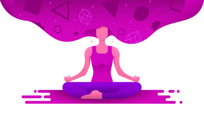 Fototapeta na wymiar woman doing yoga in flat gradient pink and purple illustration