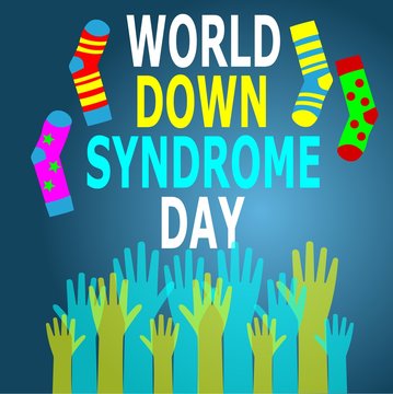 World down syndrome day with blue yellow color awareness ribbon bow Vector illustration 