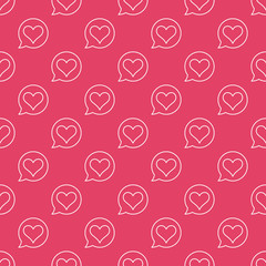 Heart in Speech Bubble vector outline seamless red geometric pattern or background