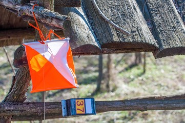 Orienteering. Check point Prism and electronic composter for orienteering close-up. Navigation...