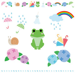 illustration set of images of the rainy season.