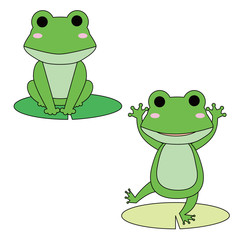 Illustration of a sitting tree frog and a standing tree frog