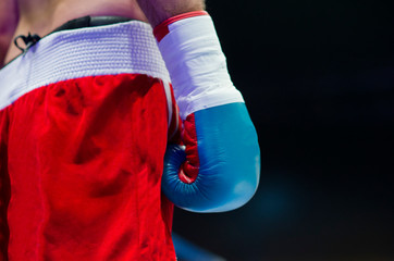 Before the fight start, hand of a boxer at the ring