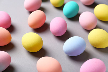 Easter eggs on grey background