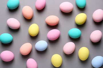 Easter eggs on grey background