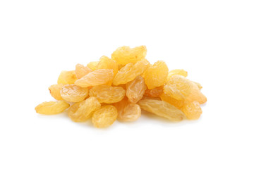 Tasty raisins on white background