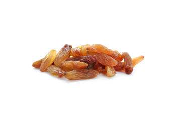 Tasty raisins on white background