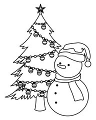 snowman and christmas tree black and white