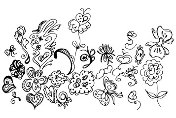 Hand Drawn Vector Illustrations Of Abstract Set of Flowers Isolated on White. Hand Drawn Sketch of a Flowers