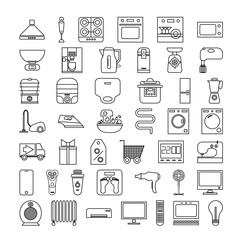 household appliances set of icons. outline vector illustration on white background
