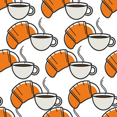 French breakfast seamless pattern croissant and coffee cup