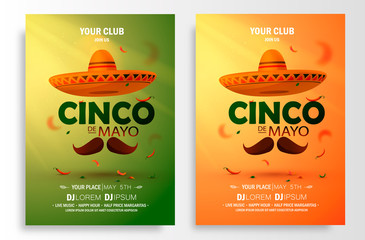 Cinco De Mayo poster design. Marketing, advertising or invitation template with copy space for your holiday celebration at a bar, restaurant, nightclub or other venue. Vector illustration