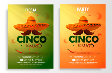 Cinco De Mayo poster design. Marketing, advertising or invitation template with copy space for your holiday celebration at a bar, restaurant, nightclub or other venue. Vector illustration