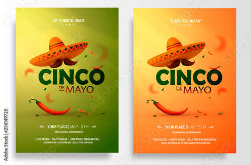 Cinco De Mayo poster design. Marketing, advertising or invitation template with copy space for your holiday celebration at a bar, restaurant, nightclub or other venue. Vector illustration