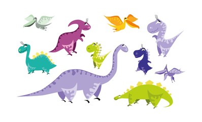 Cute collection of dinosaurs. Cartoon dino. Vector illustration.