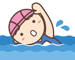 クロールで泳ぐスクール水着の女の子