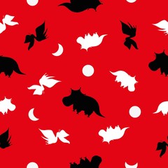 Seamless pattern dinosaurs shadow. Animal red background with black and white dino. Vector illustration.