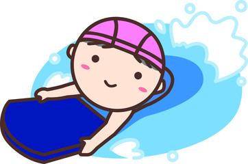 ビート板を使って泳ぐスクール水着の女の子