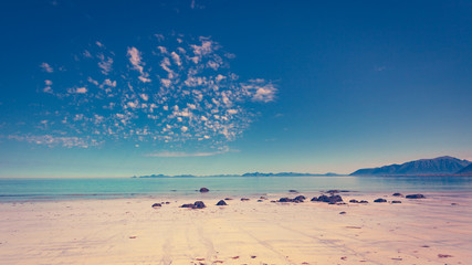 Sea coast with sandy beach,Lofoten Norway